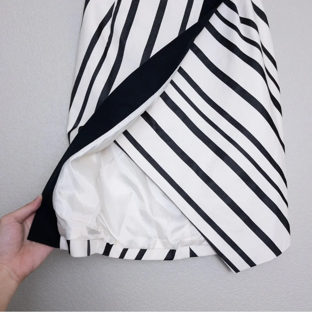 H&M Striped Wrap Skirt 4 Ivory Black High Waisted Lined Front Slit